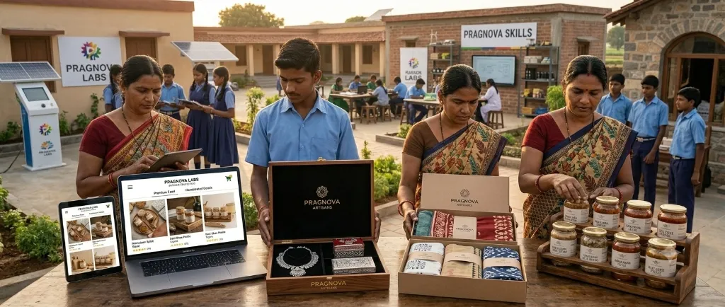 Branded textiles and spices arranged on modern showroom catalog shelves
